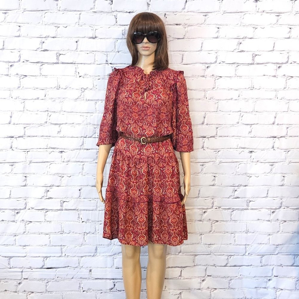 NWT!!! MAX STUDIO, Boho burgundy long sleeve floral pattern dress, size: large - Picture 13 of 15